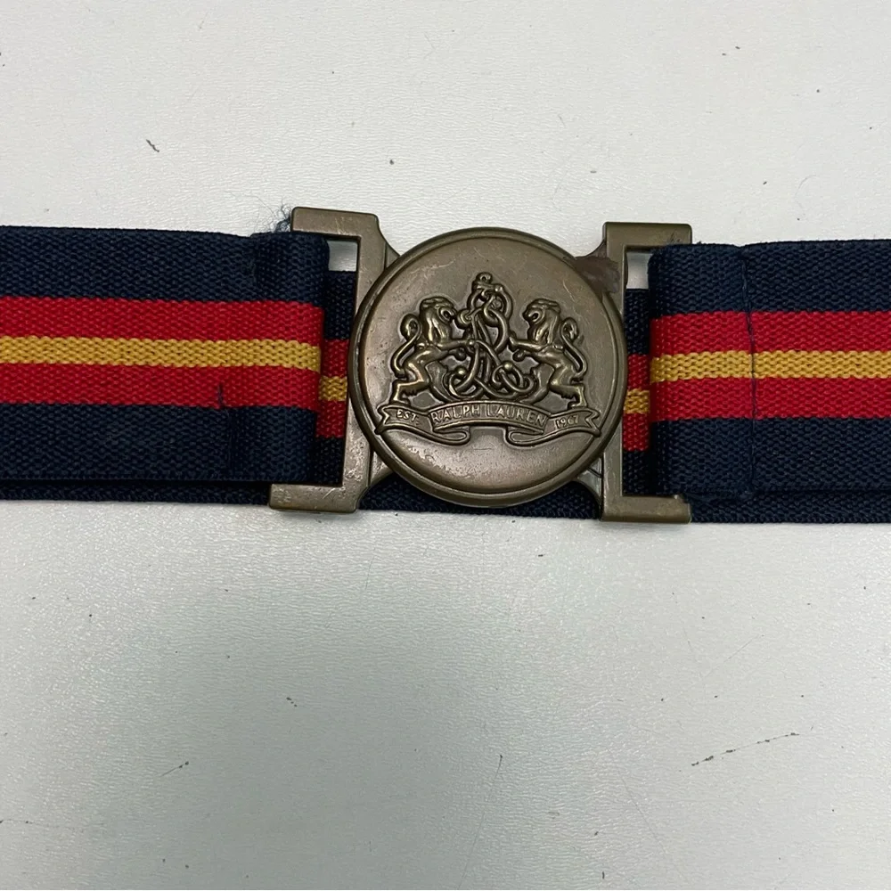 Polo Ralph Lauren Belt Stretchy Elastic Metal Buckle Blue Red Yellow Bronze